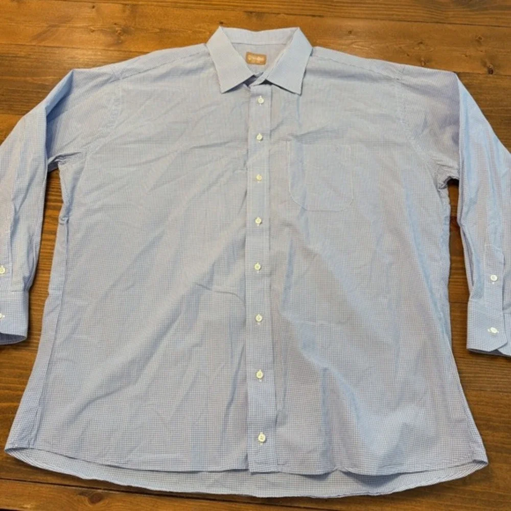Gitman Bros Button Up Dress Shirts 19.5 - 37 Purple Blue Gingham‎ USA LOT OF 2